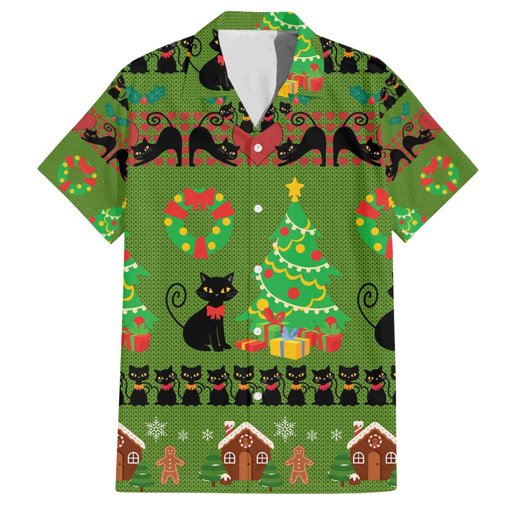 Love Black Cat Christmas Family Matching Off Shoulder Short Dress and Hawaiian Shirt Xmas Holiday Patterns - Wonder Print Shop