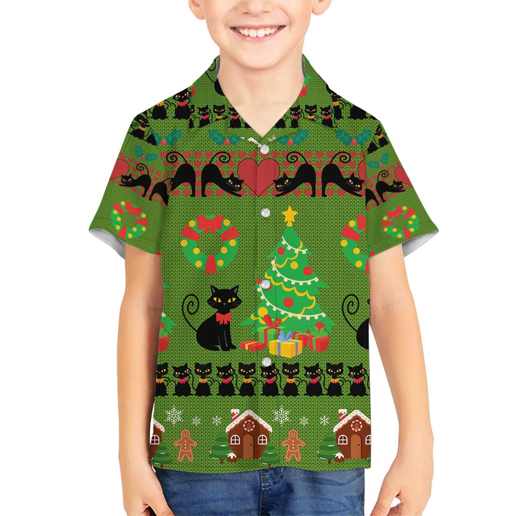 Love Black Cat Christmas Family Matching Off Shoulder Short Dress and Hawaiian Shirt Xmas Holiday Patterns - Wonder Print Shop