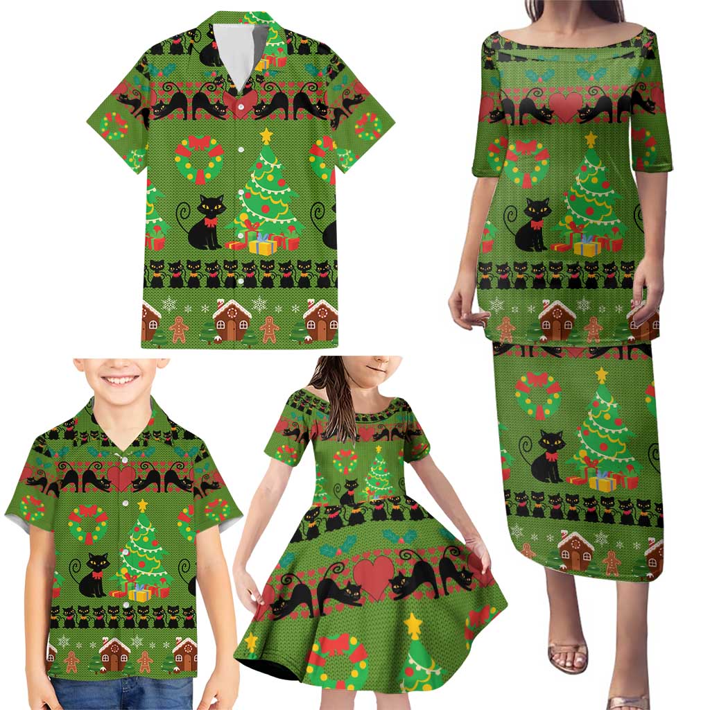 Love Black Cat Christmas Family Matching Puletasi and Hawaiian Shirt Xmas Holiday Patterns - Wonder Print Shop