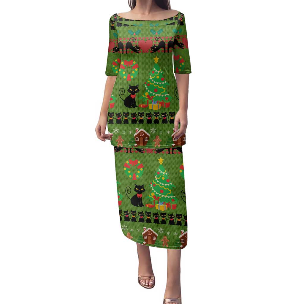 Love Black Cat Christmas Family Matching Puletasi and Hawaiian Shirt Xmas Holiday Patterns - Wonder Print Shop