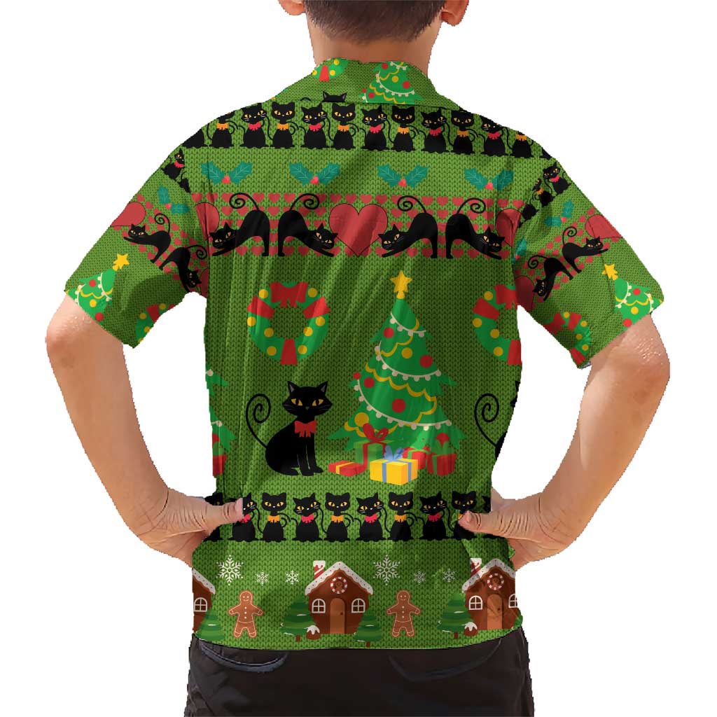 Love Black Cat Christmas Family Matching Short Sleeve Bodycon Dress and Hawaiian Shirt Xmas Holiday Patterns - Wonder Print Shop