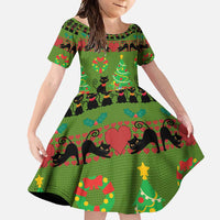 Love Black Cat Christmas Family Matching Short Sleeve Bodycon Dress and Hawaiian Shirt Xmas Holiday Patterns - Wonder Print Shop