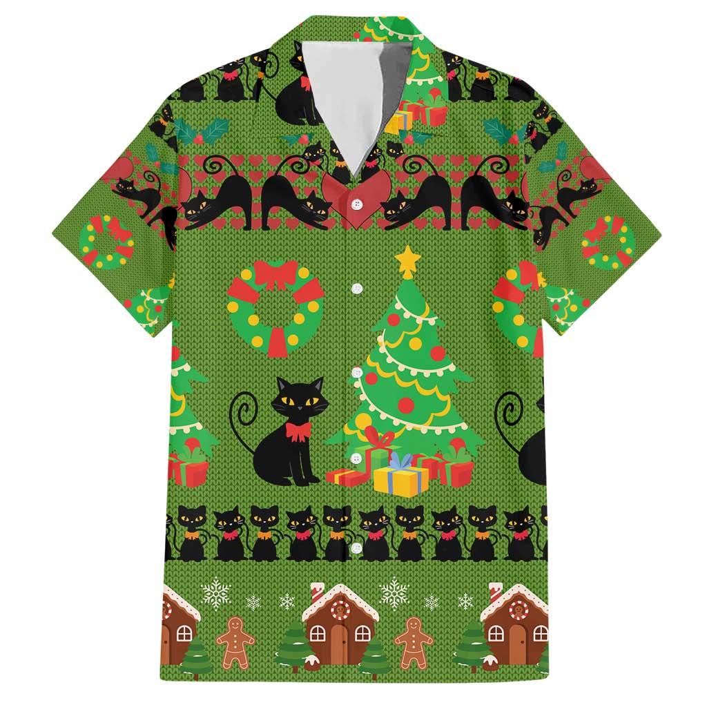 Love Black Cat Christmas Family Matching Short Sleeve Bodycon Dress and Hawaiian Shirt Xmas Holiday Patterns - Wonder Print Shop