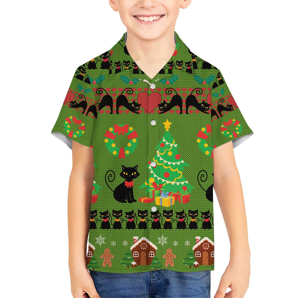 Love Black Cat Christmas Family Matching Short Sleeve Bodycon Dress and Hawaiian Shirt Xmas Holiday Patterns - Wonder Print Shop