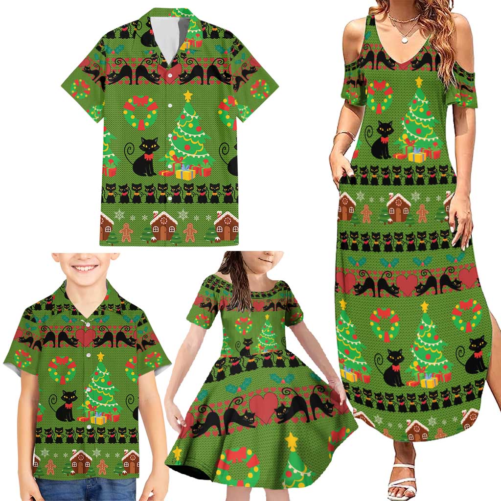 Love Black Cat Christmas Family Matching Summer Maxi Dress and Hawaiian Shirt Xmas Holiday Patterns - Wonder Print Shop