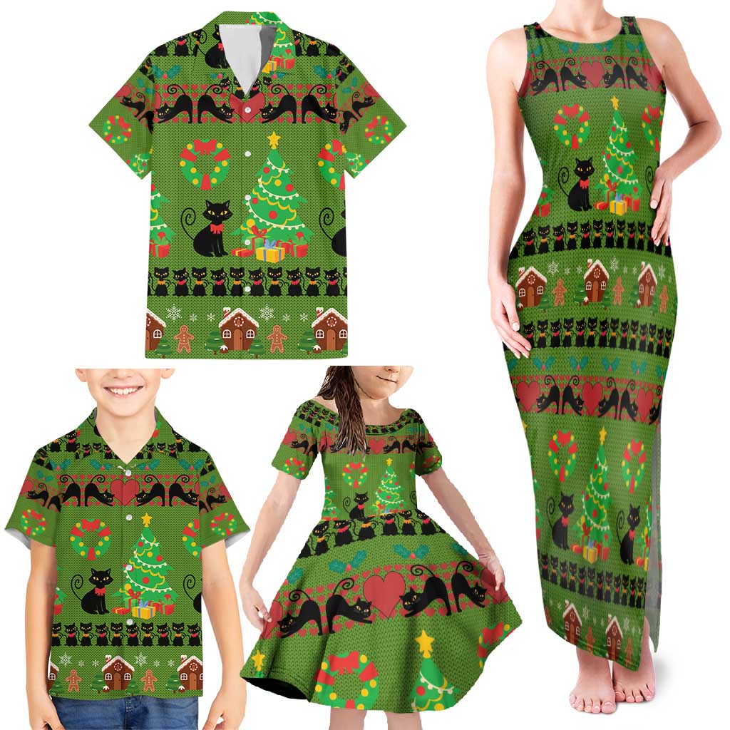 Love Black Cat Christmas Family Matching Tank Maxi Dress and Hawaiian Shirt Xmas Holiday Patterns - Wonder Print Shop