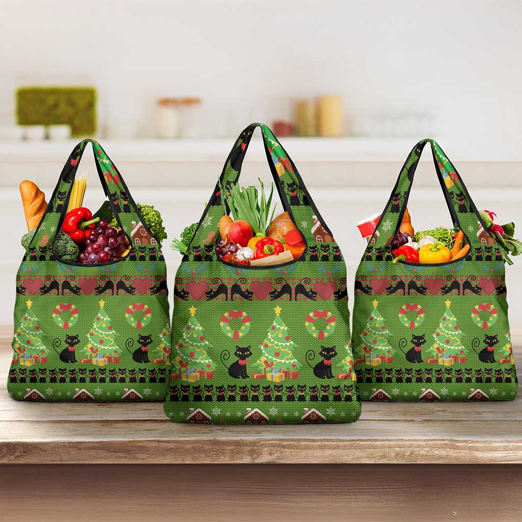Love Black Cat Christmas Grocery Bag Xmas Holiday Patterns - Wonder Print Shop