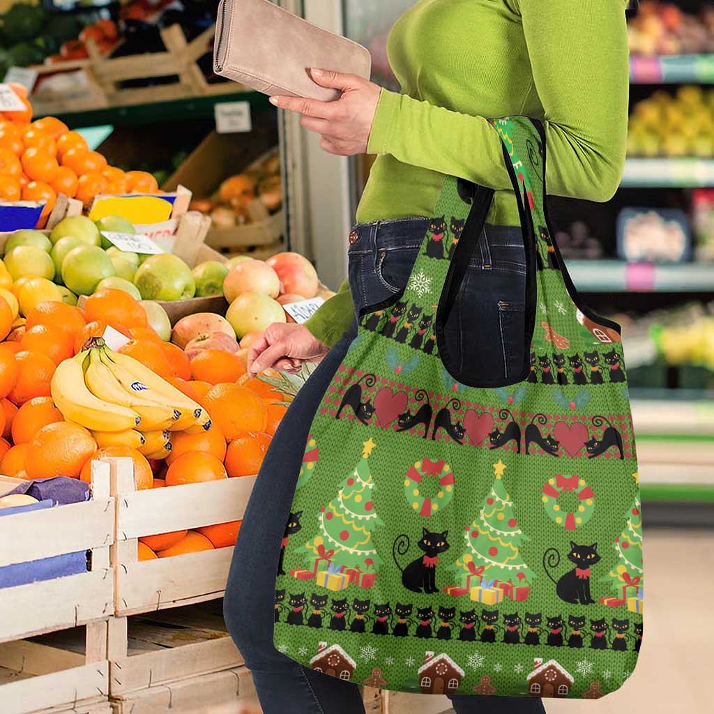 Love Black Cat Christmas Grocery Bag Xmas Holiday Patterns - Wonder Print Shop