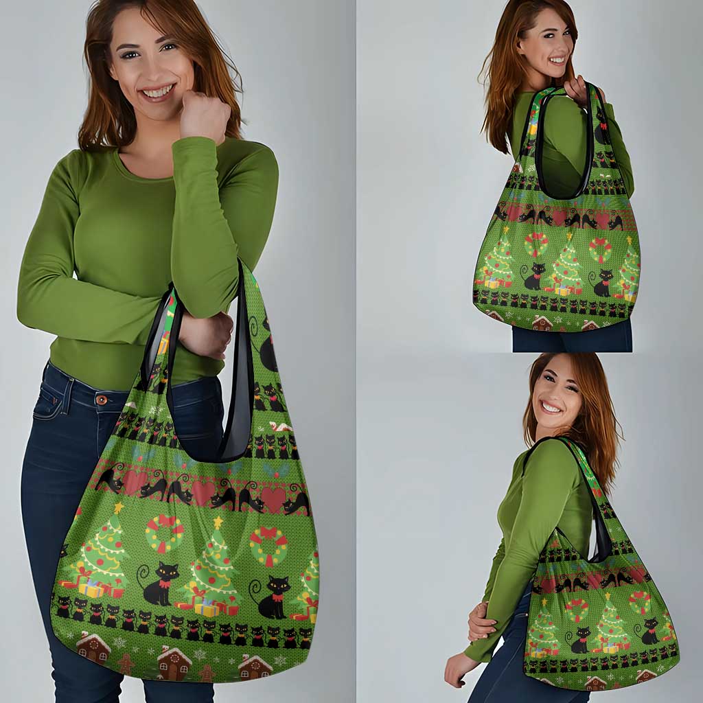 Love Black Cat Christmas Grocery Bag Xmas Holiday Patterns - Wonder Print Shop