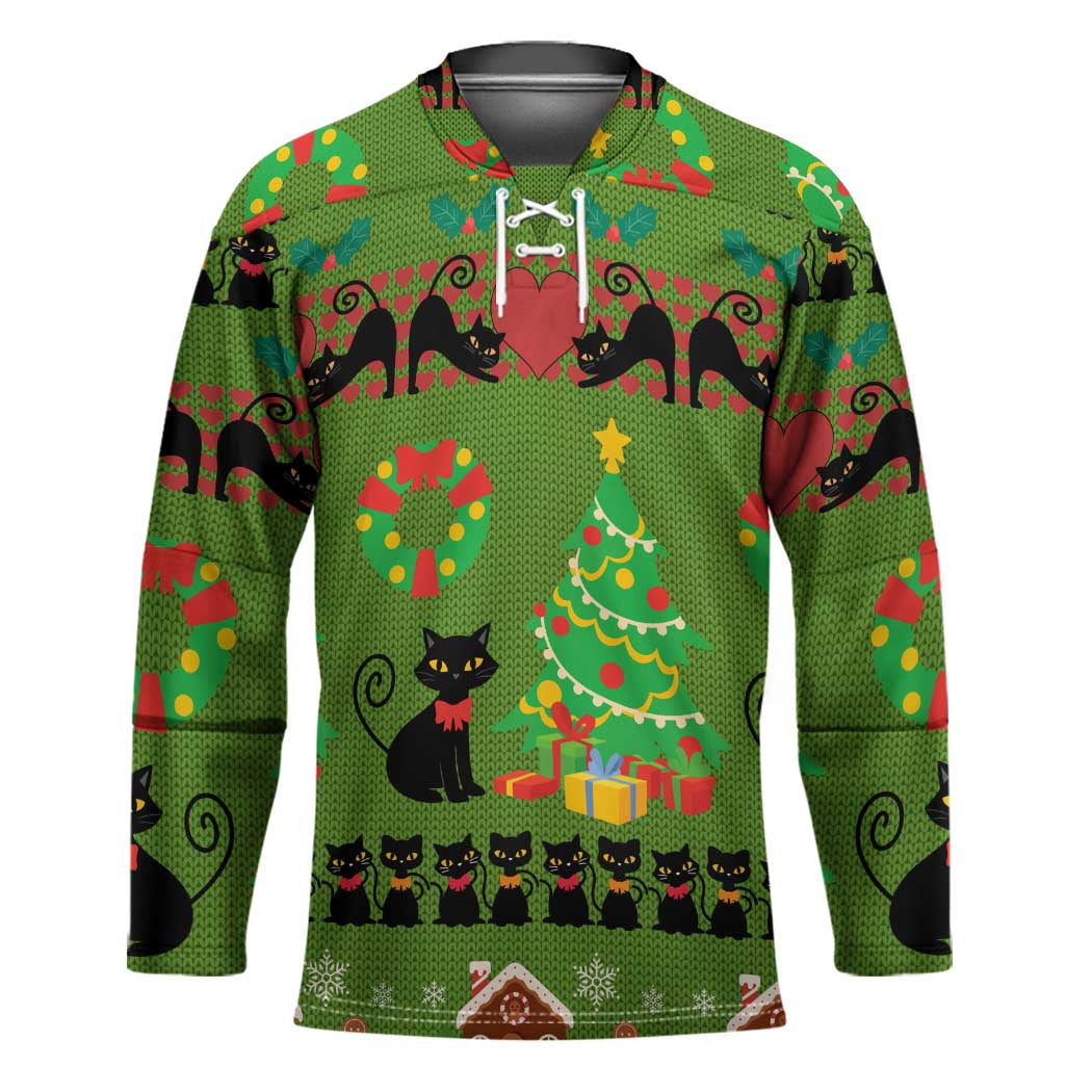Love Black Cat Christmas Hockey Jersey Xmas Holiday Patterns - Wonder Print Shop