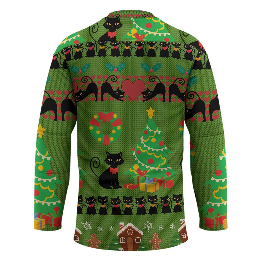 Love Black Cat Christmas Hockey Jersey Xmas Holiday Patterns - Wonder Print Shop