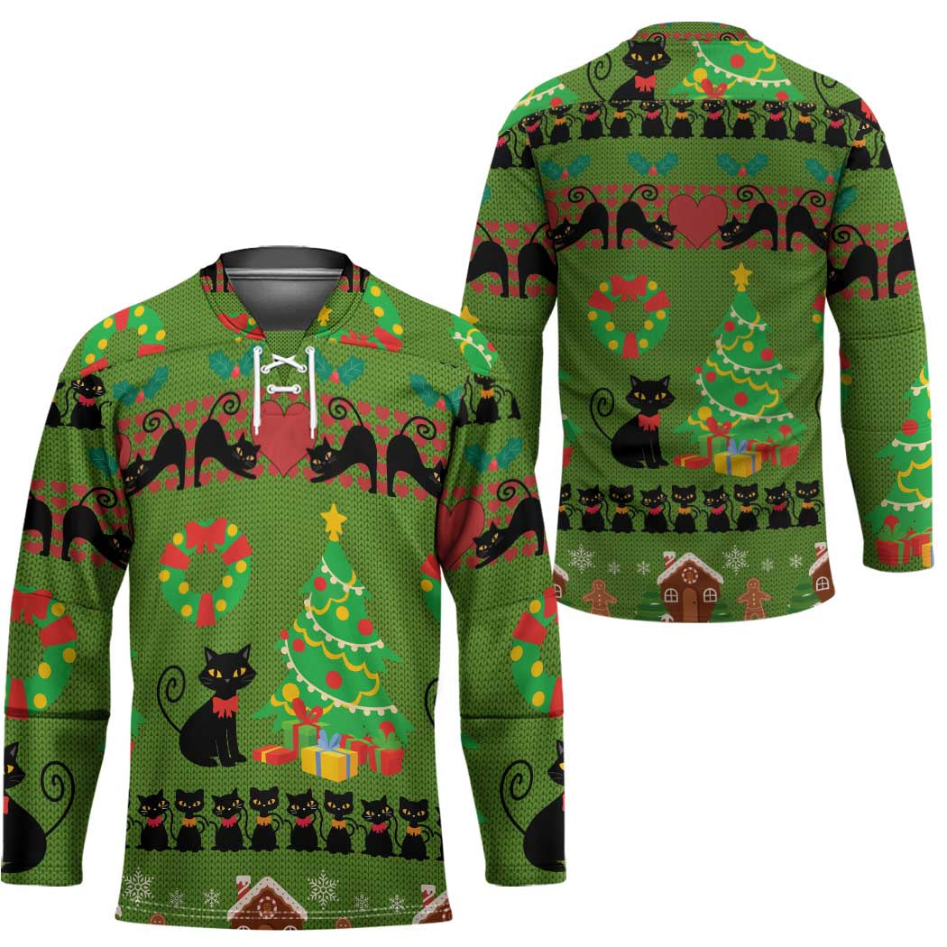 Love Black Cat Christmas Hockey Jersey Xmas Holiday Patterns - Wonder Print Shop