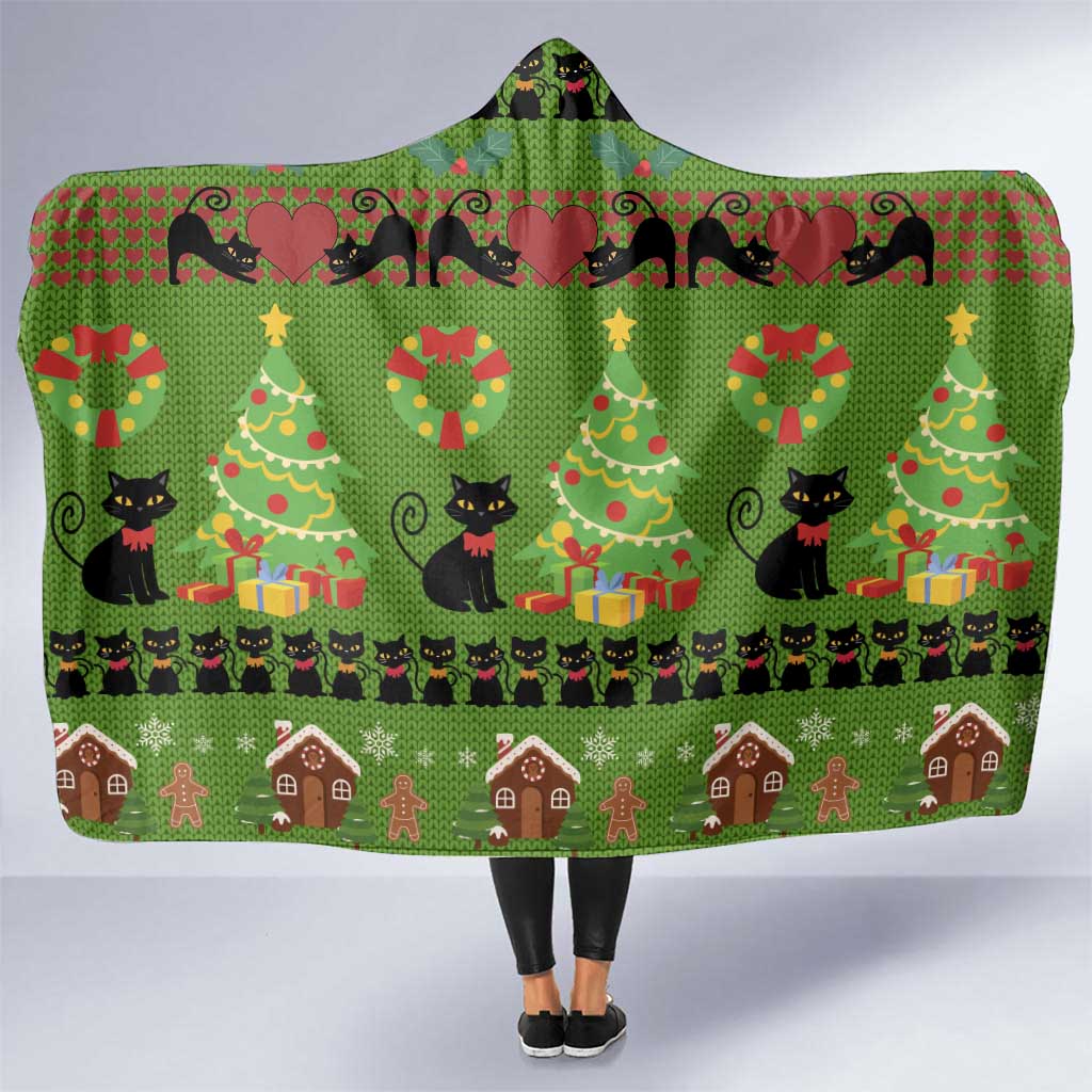 Love Black Cat Christmas Hooded Blanket Xmas Holiday Patterns - Wonder Print Shop