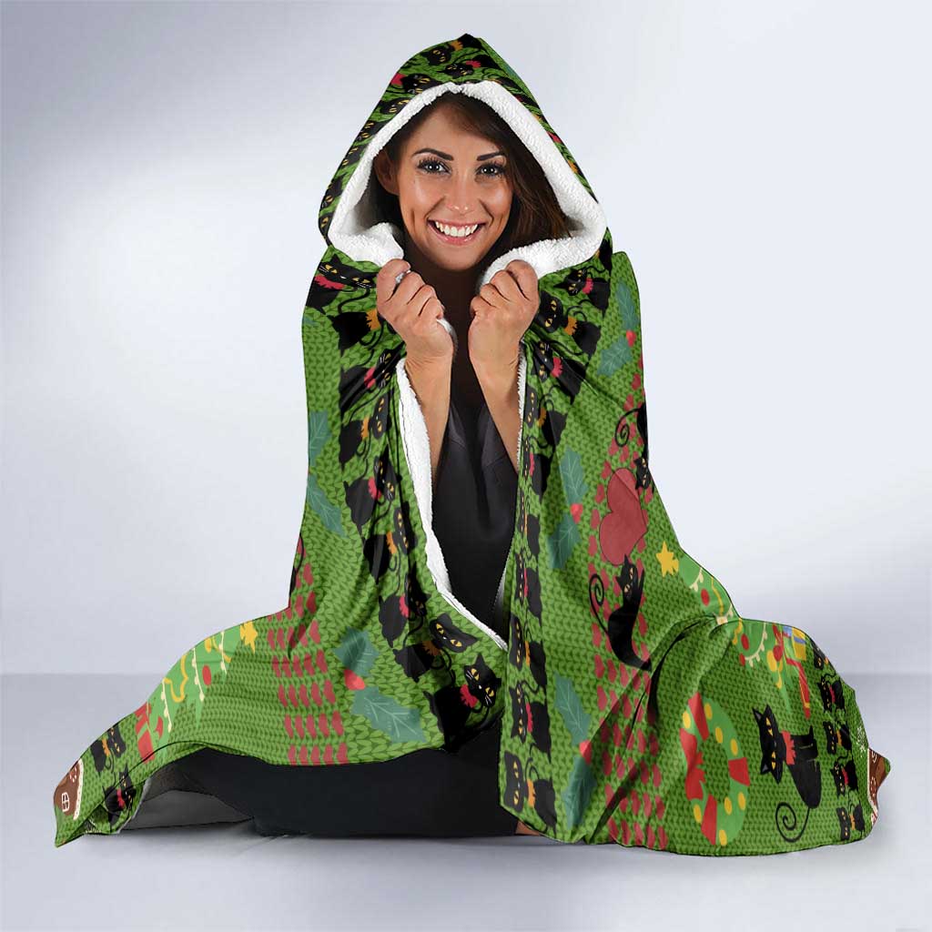 Love Black Cat Christmas Hooded Blanket Xmas Holiday Patterns - Wonder Print Shop