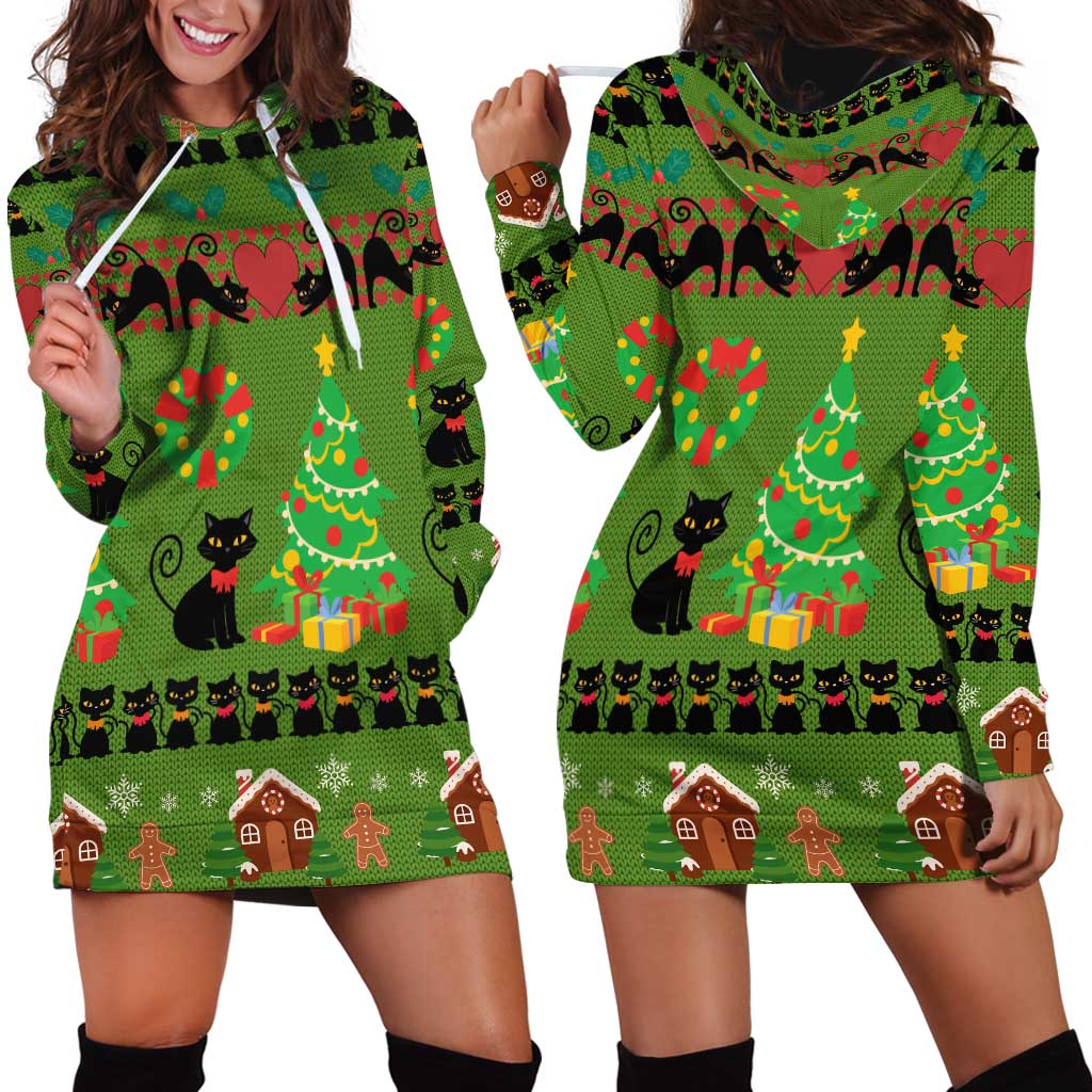 Love Black Cat Christmas Hoodie Dress Xmas Holiday Patterns - Wonder Print Shop
