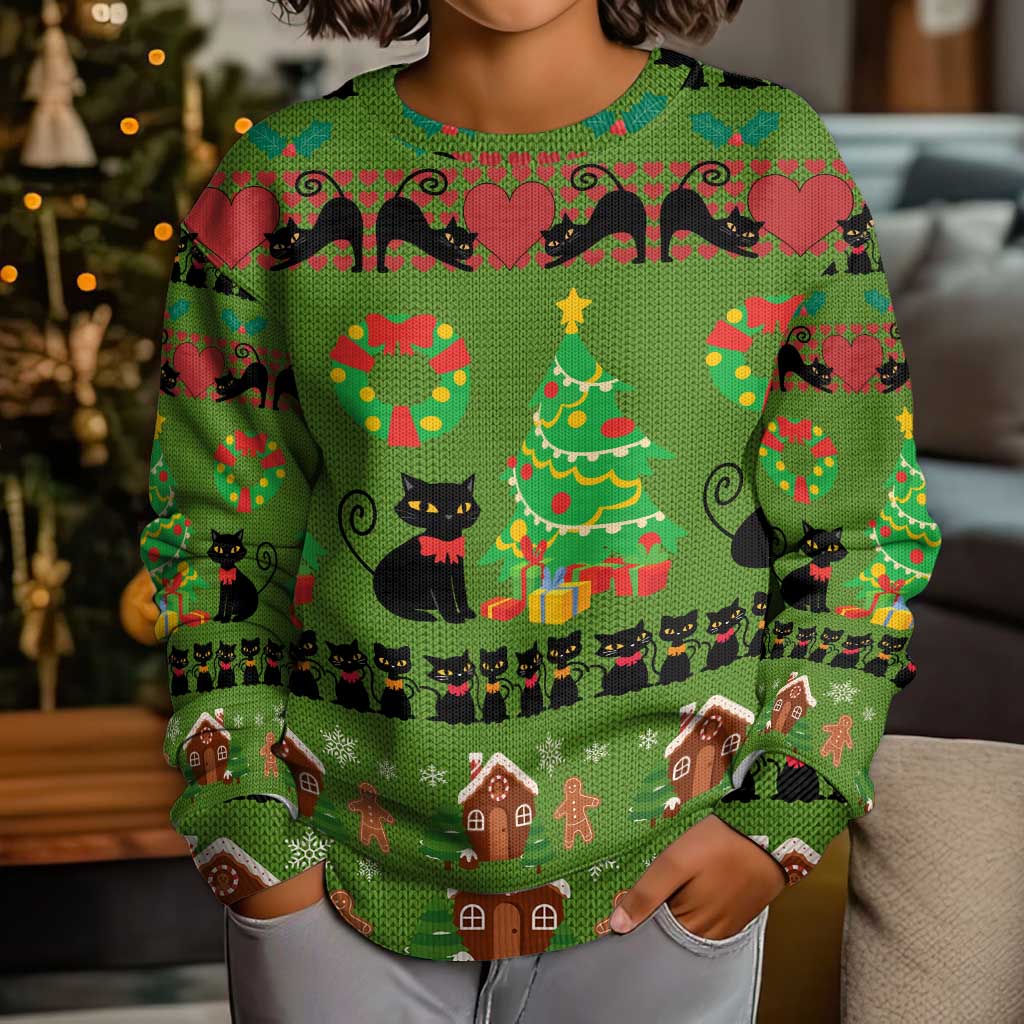 Love Black Cat Christmas Kid Ugly Christmas Sweater Xmas Holiday Patterns - Wonder Print Shop