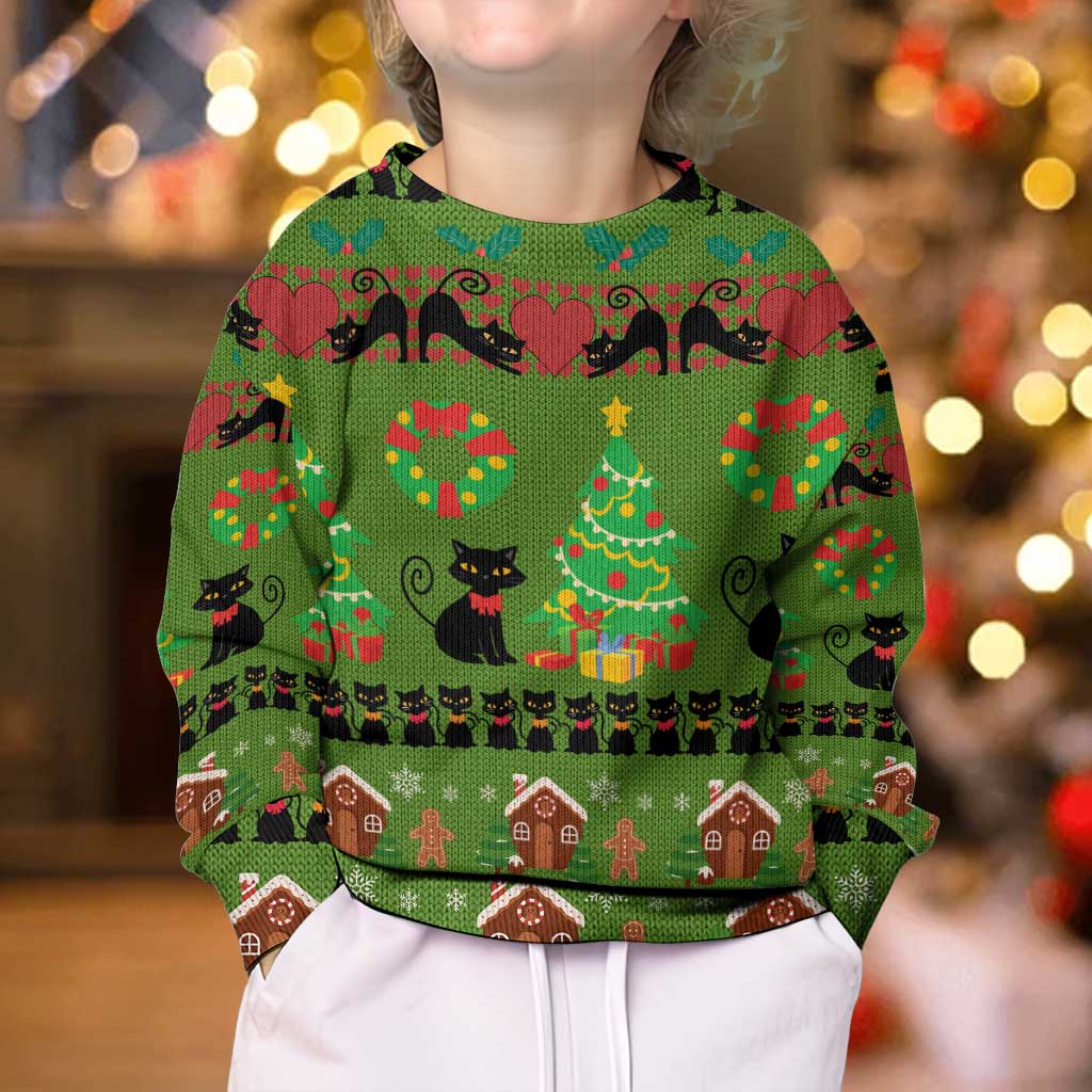 Love Black Cat Christmas Kid Ugly Christmas Sweater Xmas Holiday Patterns - Wonder Print Shop