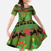 Love Black Cat Christmas Kid Short Sleeve Dress Xmas Holiday Patterns - Wonder Print Shop