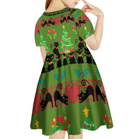 Love Black Cat Christmas Kid Short Sleeve Dress Xmas Holiday Patterns - Wonder Print Shop