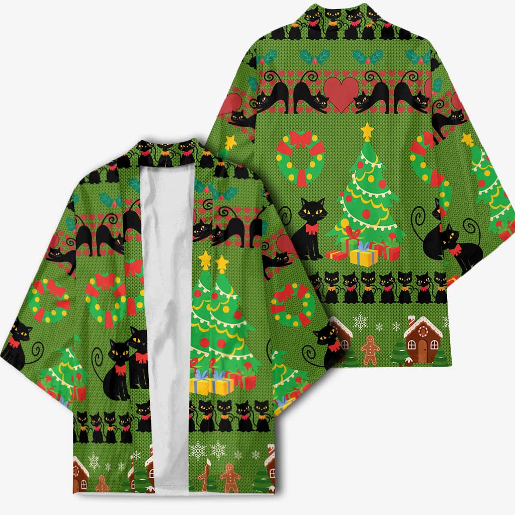 Love Black Cat Christmas Kimono Xmas Holiday Patterns - Wonder Print Shop