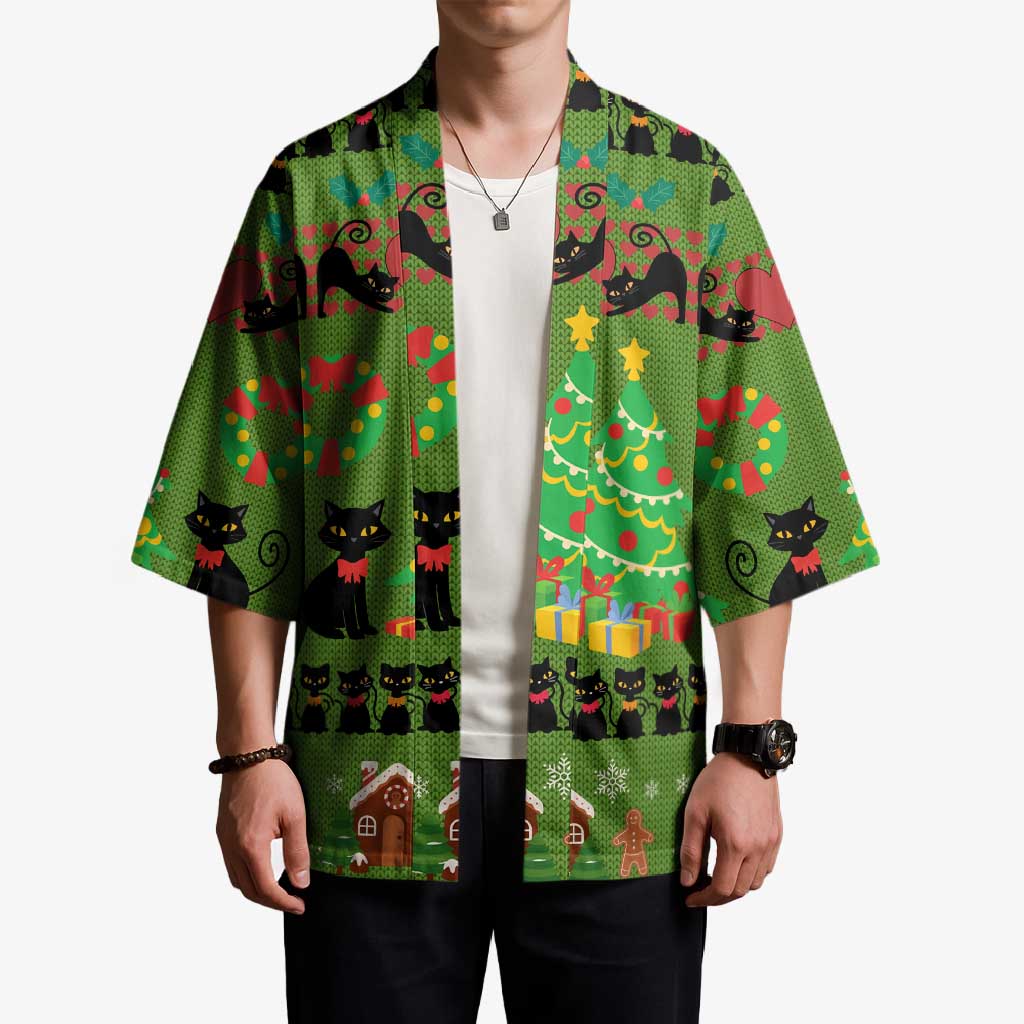 Love Black Cat Christmas Kimono Xmas Holiday Patterns - Wonder Print Shop