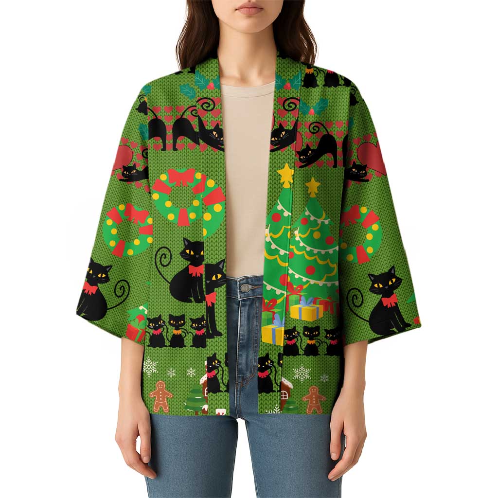 Love Black Cat Christmas Kimono Xmas Holiday Patterns - Wonder Print Shop
