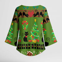 Love Black Cat Christmas Kimono Sleeve Blouse Xmas Holiday Patterns - Wonder Print Shop
