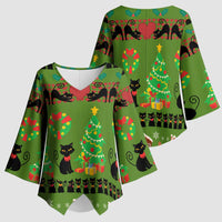 Love Black Cat Christmas Kimono Sleeve Blouse Xmas Holiday Patterns - Wonder Print Shop
