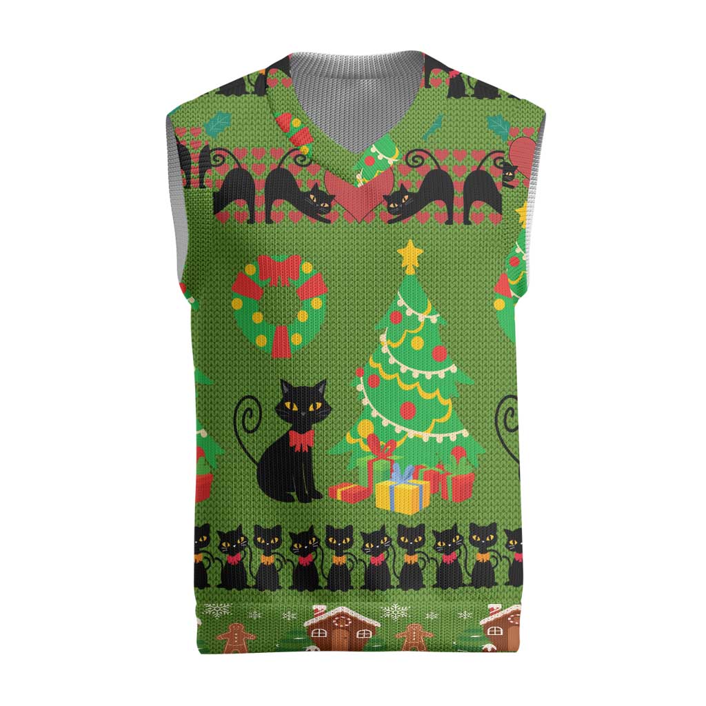 Love Black Cat Christmas Knitted V-Neck Vest Xmas Holiday Patterns - Wonder Print Shop