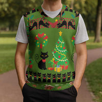 Love Black Cat Christmas Knitted V-Neck Vest Xmas Holiday Patterns - Wonder Print Shop