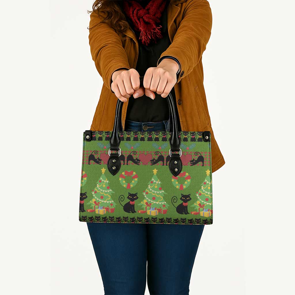 Love Black Cat Christmas Leather Bag Xmas Holiday Patterns - Wonder Print Shop