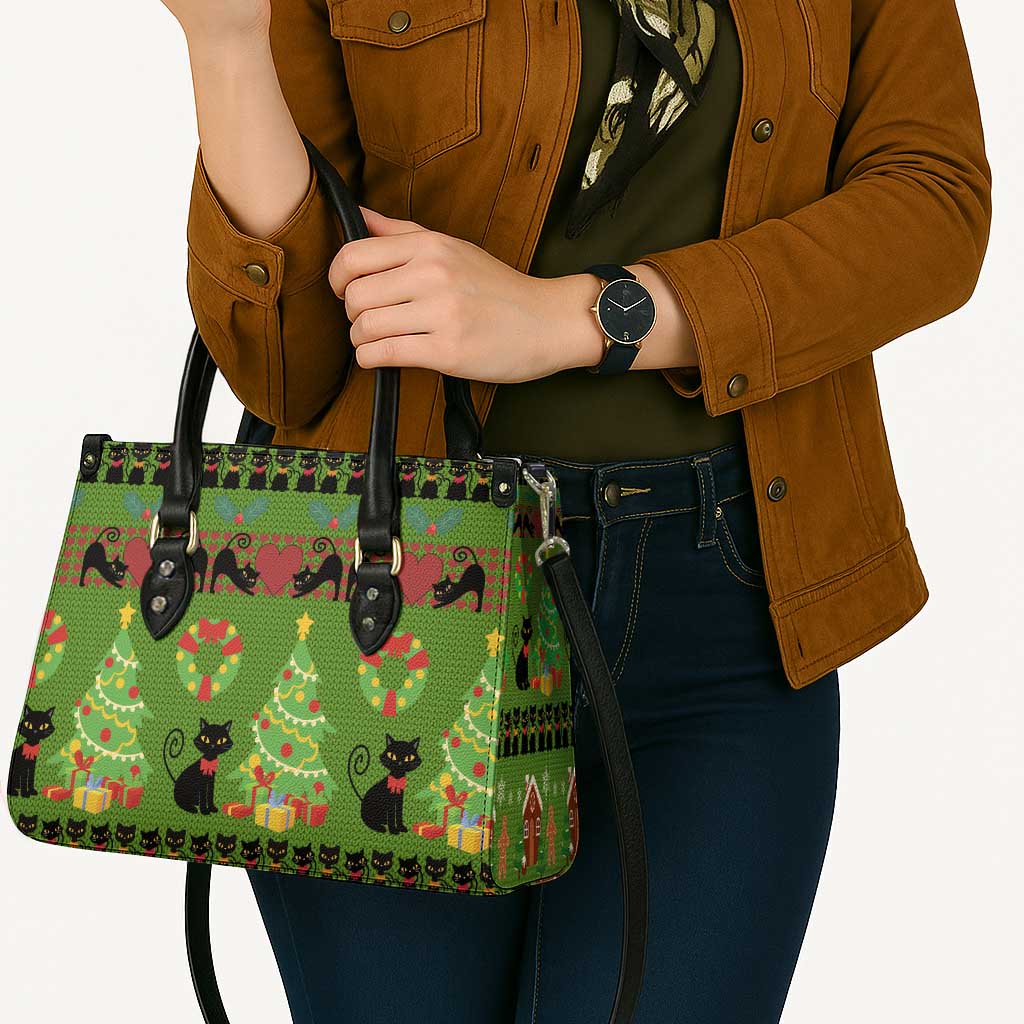 Love Black Cat Christmas Leather Bag Xmas Holiday Patterns - Wonder Print Shop