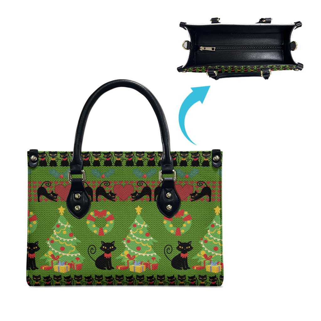 Love Black Cat Christmas Leather Bag Xmas Holiday Patterns - Wonder Print Shop