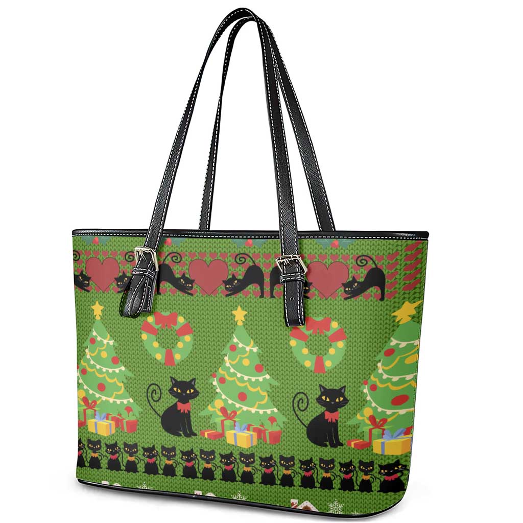 Love Black Cat Christmas Leather Tote Bag Xmas Holiday Patterns - Wonder Print Shop