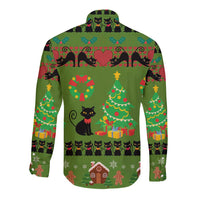 Love Black Cat Christmas Long Sleeve Button Shirt Xmas Holiday Patterns - Wonder Print Shop