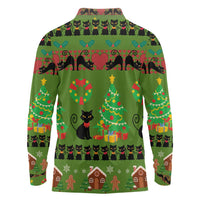 Love Black Cat Christmas Long Sleeve Polo Shirt Xmas Holiday Patterns - Wonder Print Shop