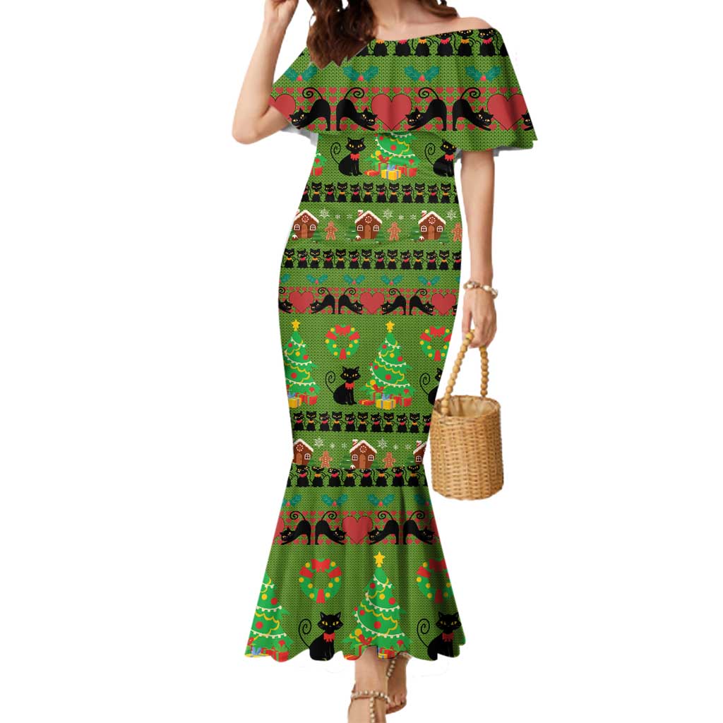 Love Black Cat Christmas Mermaid Dress Xmas Holiday Patterns - Wonder Print Shop