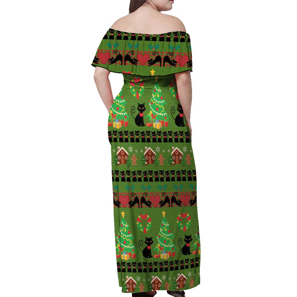 Love Black Cat Christmas Off Shoulder Maxi Dress Xmas Holiday Patterns - Wonder Print Shop