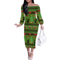 Love Black Cat Christmas Off The Shoulder Long Sleeve Dress Xmas Holiday Patterns - Wonder Print Shop