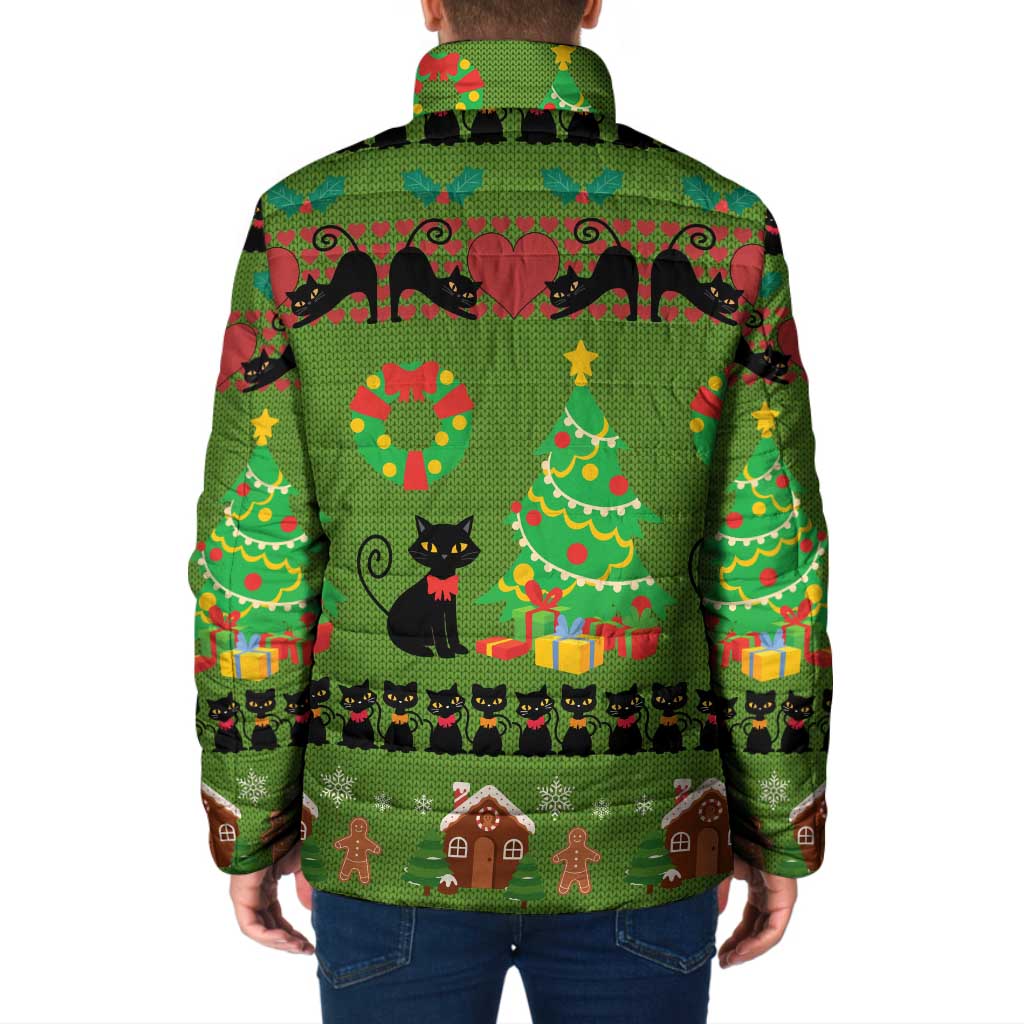 Love Black Cat Christmas Padded Jacket Xmas Holiday Patterns - Wonder Print Shop