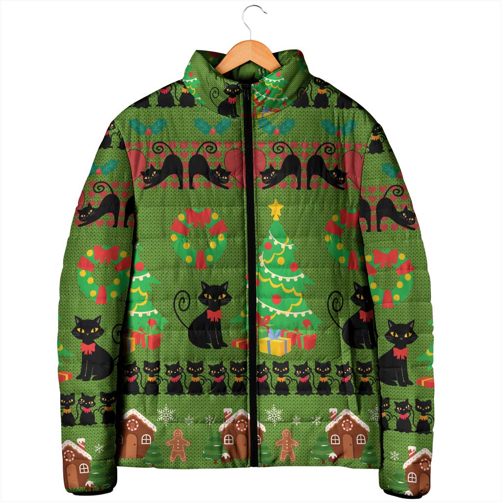 Love Black Cat Christmas Padded Jacket Xmas Holiday Patterns - Wonder Print Shop