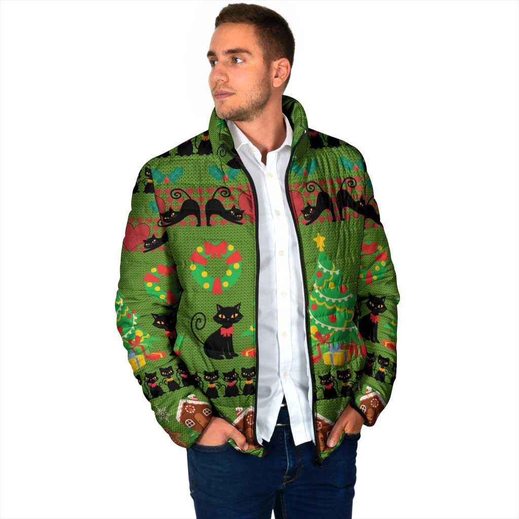 Love Black Cat Christmas Padded Jacket Xmas Holiday Patterns - Wonder Print Shop