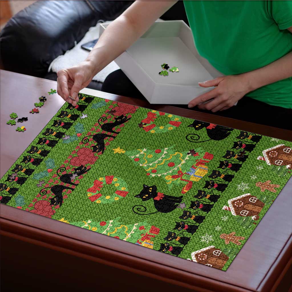 Love Black Cat Christmas Puzzle Xmas Holiday Patterns - Wonder Print Shop