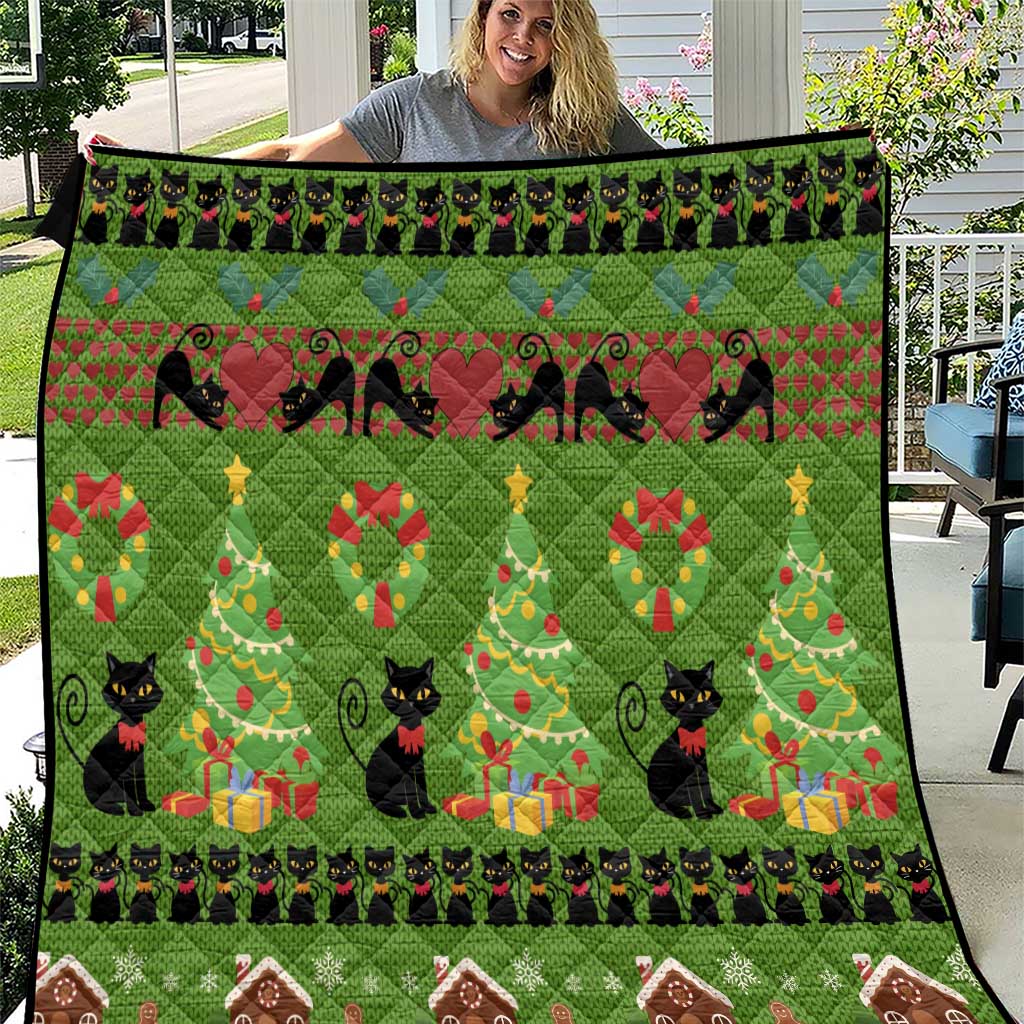 Love Black Cat Christmas Quilt Xmas Holiday Patterns - Wonder Print Shop