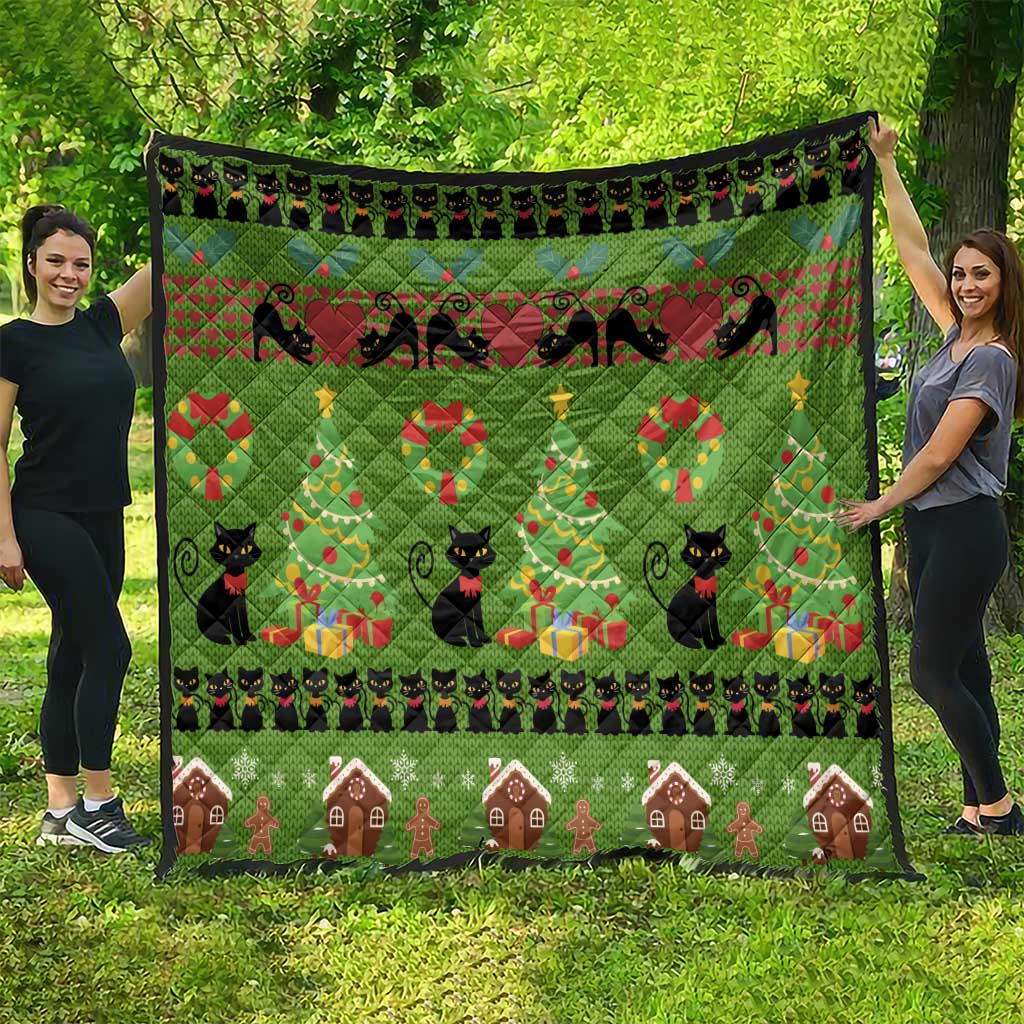 Love Black Cat Christmas Quilt Xmas Holiday Patterns - Wonder Print Shop
