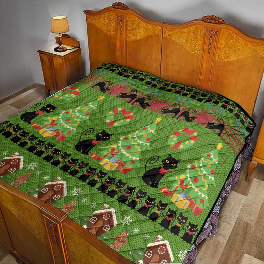 Love Black Cat Christmas Quilt Xmas Holiday Patterns - Wonder Print Shop