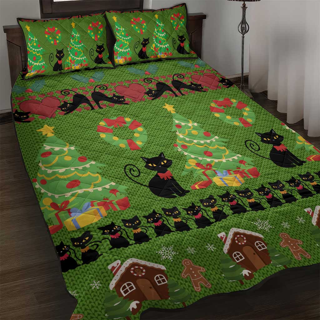 Love Black Cat Christmas Quilt Bed Set Xmas Holiday Patterns - Wonder Print Shop