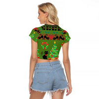 Love Black Cat Christmas Raglan Cropped T Shirt Xmas Holiday Patterns - Wonder Print Shop