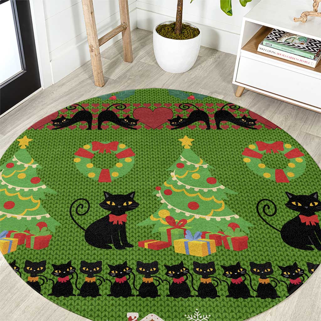 Love Black Cat Christmas Round Carpet Xmas Holiday Patterns - Wonder Print Shop
