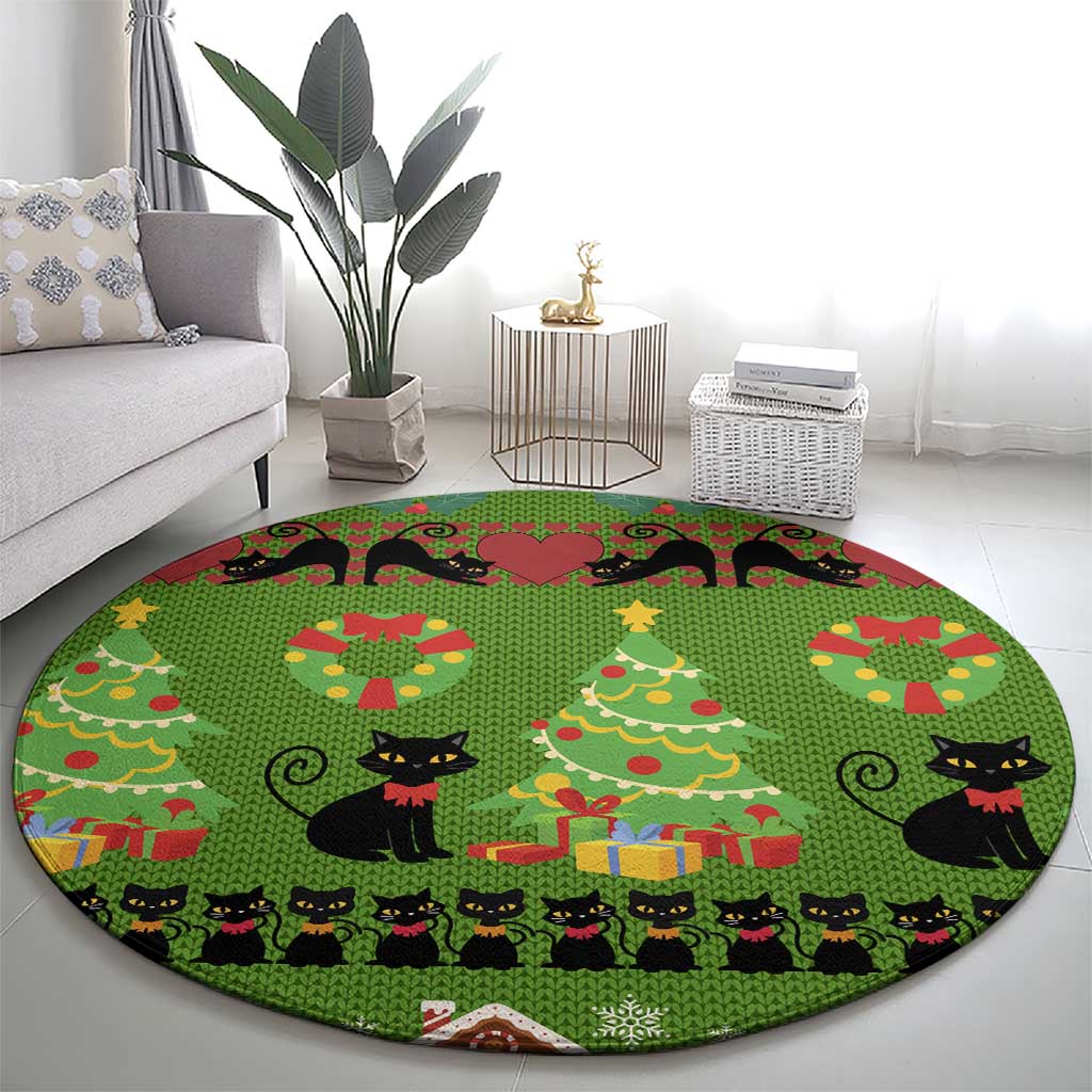 Love Black Cat Christmas Round Carpet Xmas Holiday Patterns - Wonder Print Shop